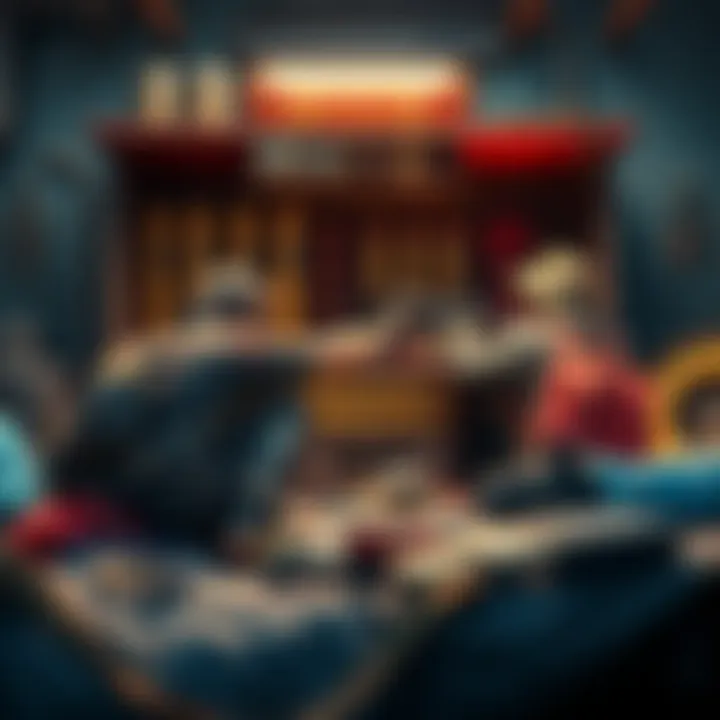 A player character in a game environment refilling ammo at a makeshift station surrounded by supplies