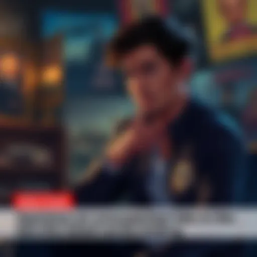 A character sitting thoughtfully, reflecting on unexpected fate in a series finale, with a blurred background of dramatic scenes.