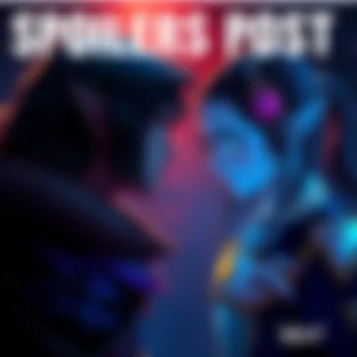 Tagfer and Entrati characters facing each other, showing emotional tension and connection in a dark, mystical environment.