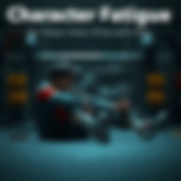 A gaming character sitting on the ground, exhausted from a day of heavy lifting, illustrating the theme of fatigue in gaming.