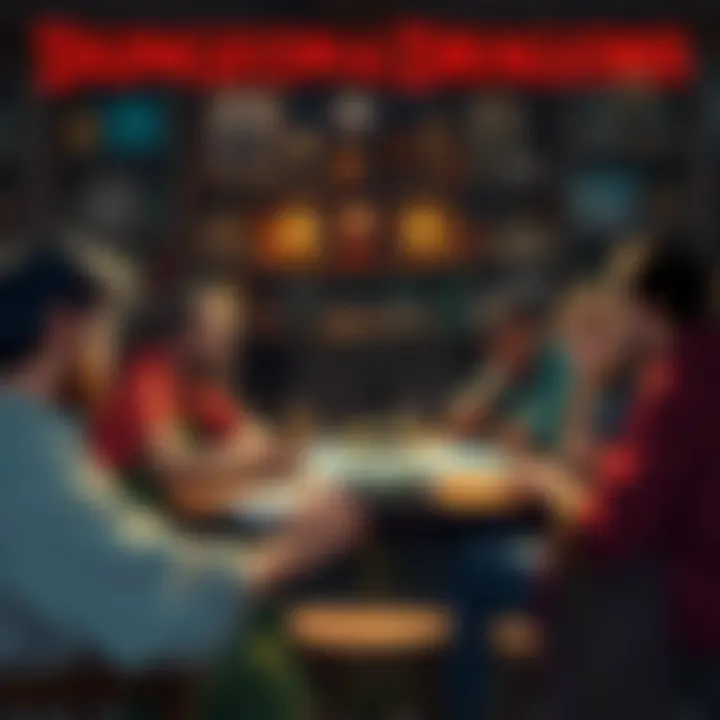 A group of diverse players discussing character race and class choices for a tabletop game session in a cozy room filled with gaming materials.