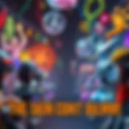 A vibrant display of various character skins showcasing popular choices over thematic designs in a gaming environment