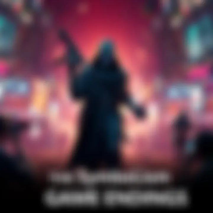 A character in a dramatic pose representing a significant ending in a popular video game, surrounded by vivid game elements.