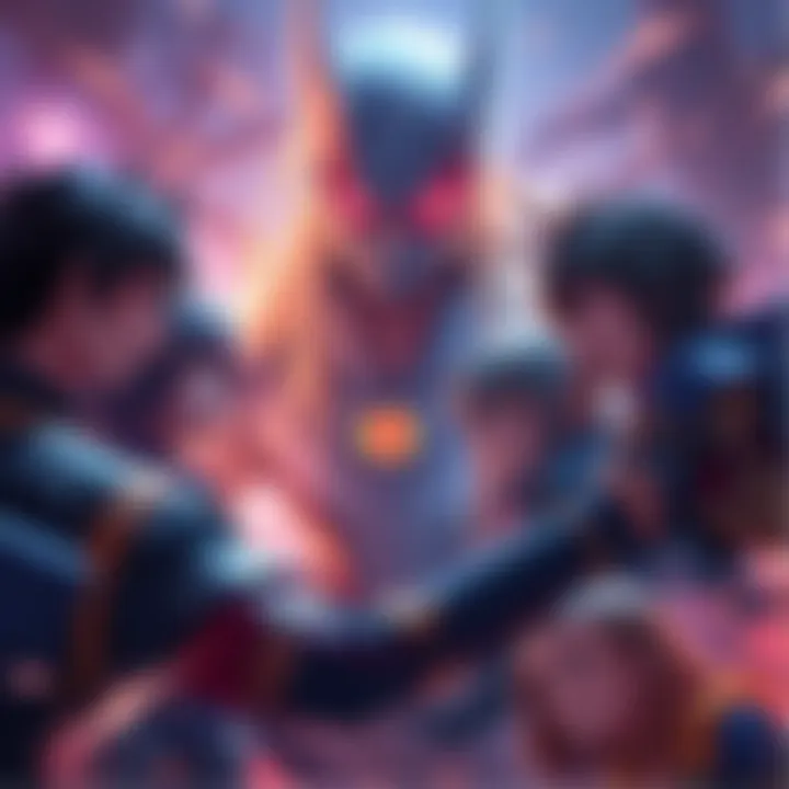 Several characters react intensely while confronting a hero who resembles a female version of Cass, showcasing their strategic challenges in battle.