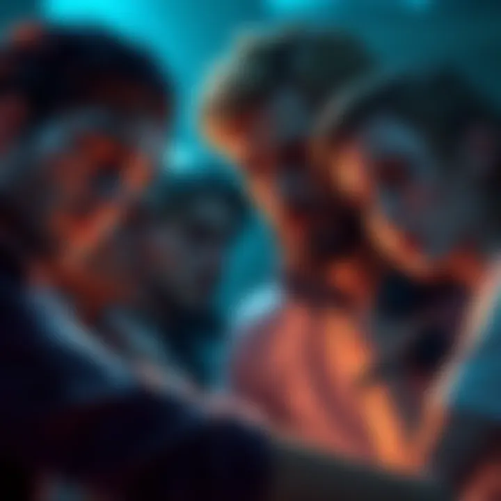 Four game characters expressing sorrow and reflecting on their emotions after losing Bruce. Tim and Richard appear to be the most affected, showcasing their struggles.