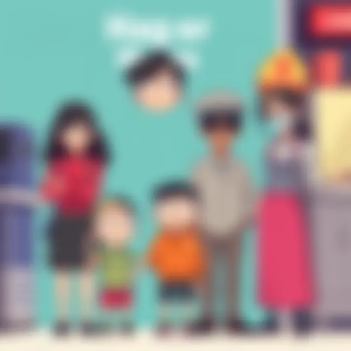 Characters from the game 'No, Iโm Not a Human' Illustration showing the mom, child, fortune teller, and cashier from 'No, Iโm Not a Human' game standing together, each with distinct expressions that hint at their role in the story.