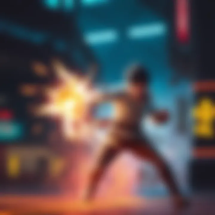 Character performing a charged throw A game character executing a powerful charged throw move, showcasing the energy buildup and the potential damage effect in gameplay.