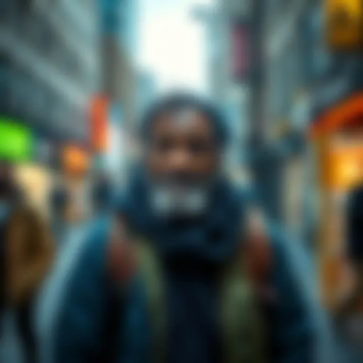 A homeless person displaying charm and charisma in an urban setting, engaging with passersby.