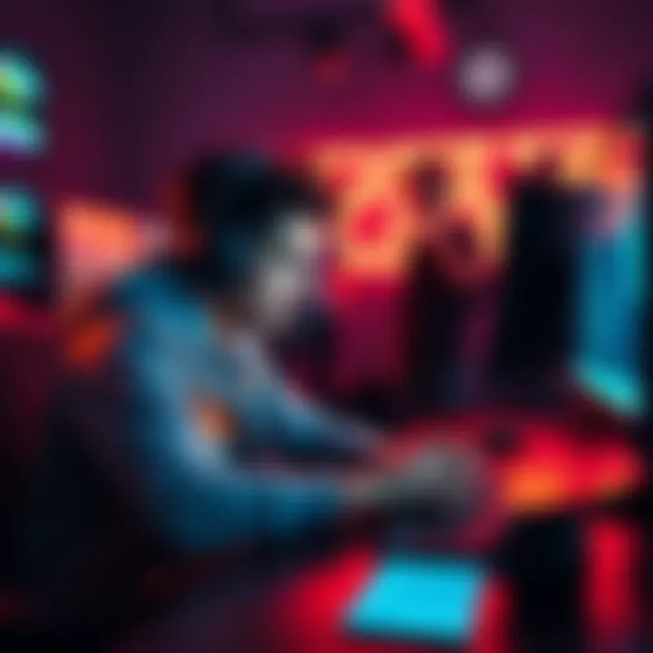 Cheater in video game A gamer using cheat software on their computer while others play fair, showing frustration