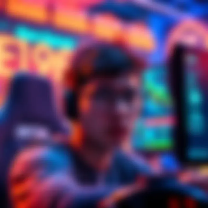 A gamer looking frustrated while playing a video game, with a cheating software overlay visible on the screen