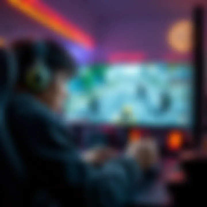 A frustrated gamer sitting in front of a computer screen, showing a gaming scene with signs of cheating, like players moving erratically or unusual graphics glitches.