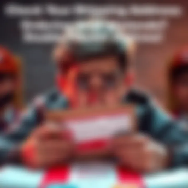 A frustrated person looks at a shipping label with the wrong address while holding a Nintendo package