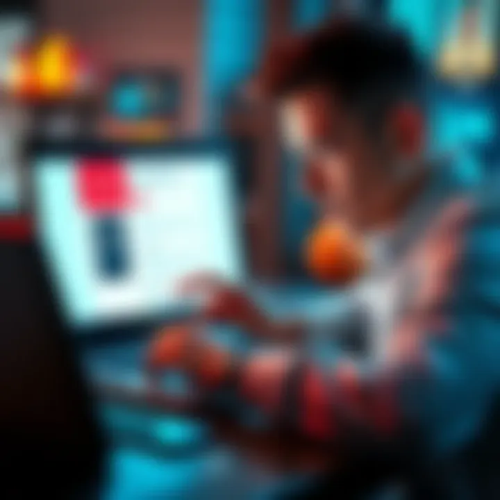 A person examining a prize email on a laptop, looking for signs of a scam