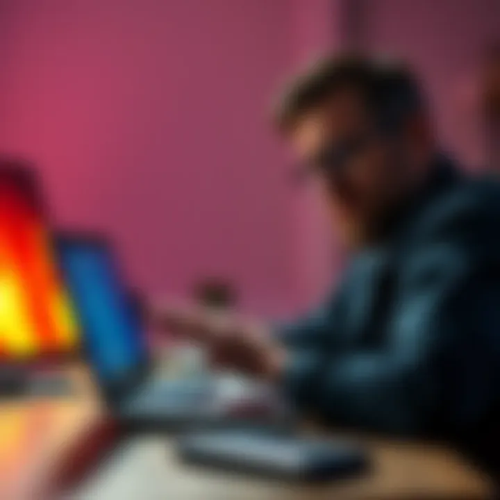 A person checking a Microsoft Rewards account on a laptop with a concerned expression.