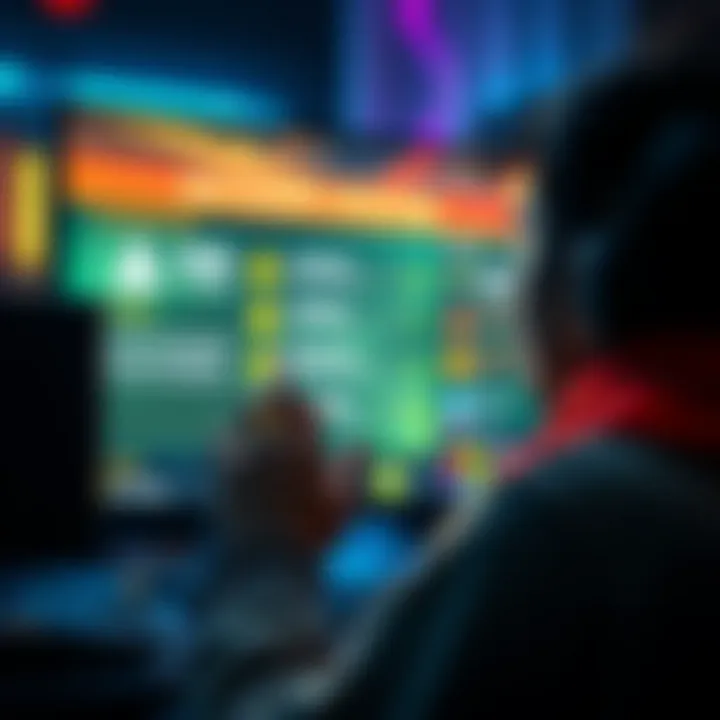 A player looking at a computer screen displaying account status indicators in a gaming platform.