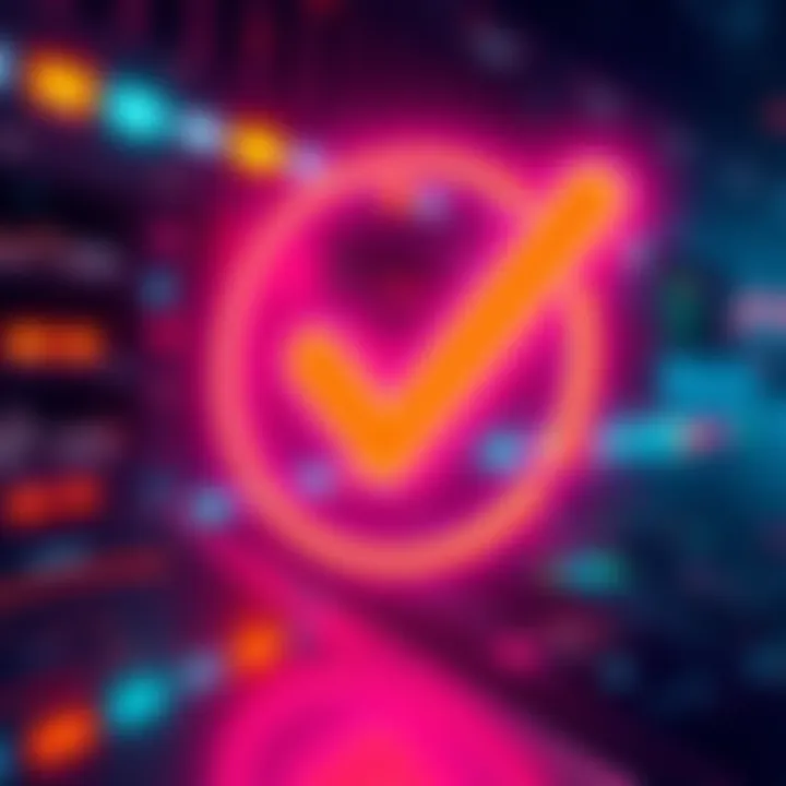 A glowing checkmark symbol representing online verification and credibility in a digital environment.