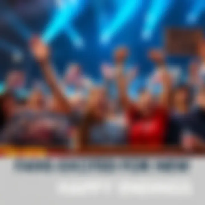 A group of excited fans celebrating with banners and posters of their favorite characters enjoying happy endings