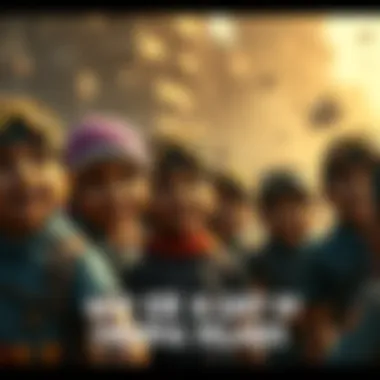 Villagers with bright smiles and cheerful expressions surrounded by a gritty backdrop