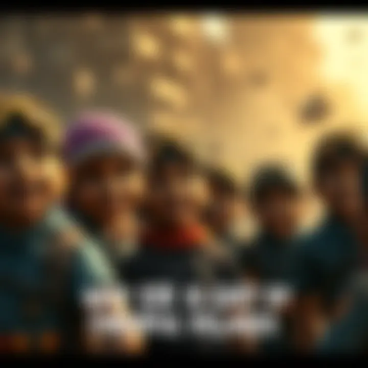 Villagers with bright smiles and cheerful expressions surrounded by a gritty backdrop