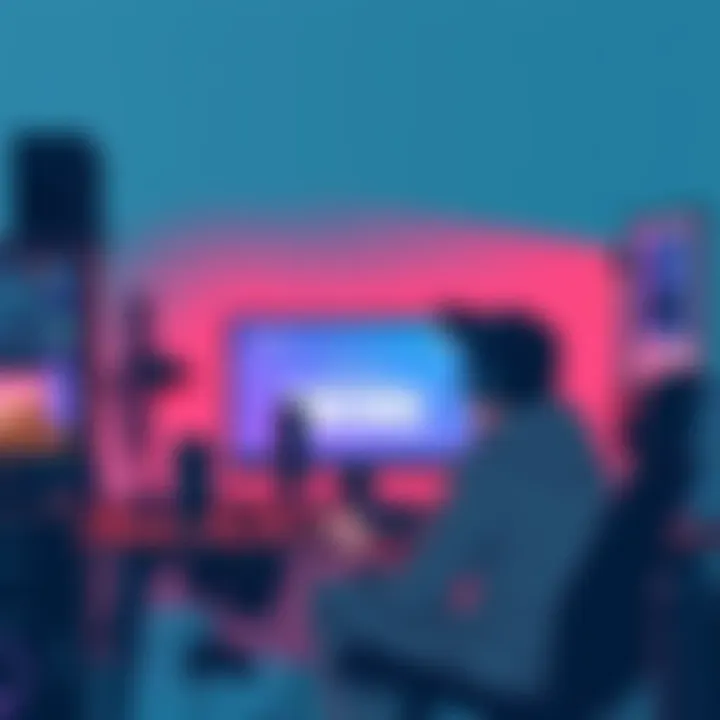 A gamer sitting at a computer desk, looking at a screen displaying new achievements and cheevos updates, surrounded by gaming paraphernalia.