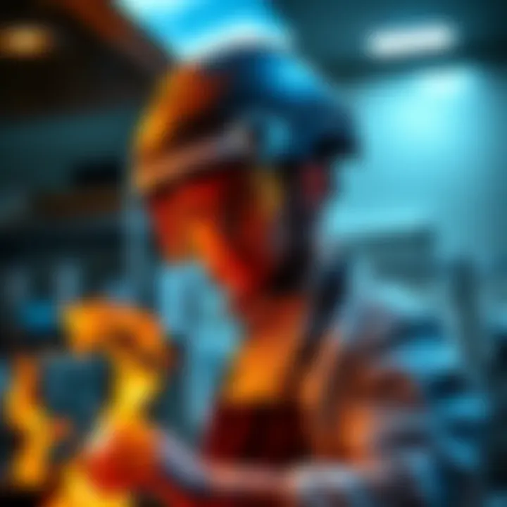 A chef in a kitchen wearing a protective helmet while cooking, showcasing the importance of safety gear in culinary activities