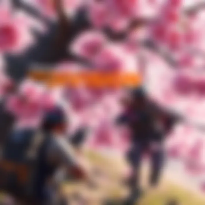 Cherry blossoms in The Division 2 with characters engaged in gameplay and challenges.