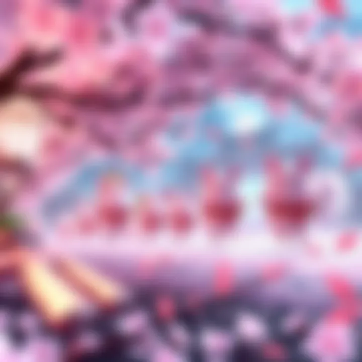 A vibrant scene showcasing Sakura Keys and Kitsunebi squads in action during the Cherry Blossom Event.