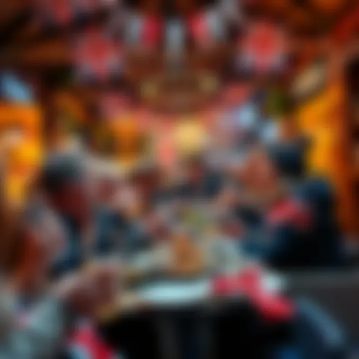 People enjoying Chewsday with traditional British food and drinks in a festive setting.