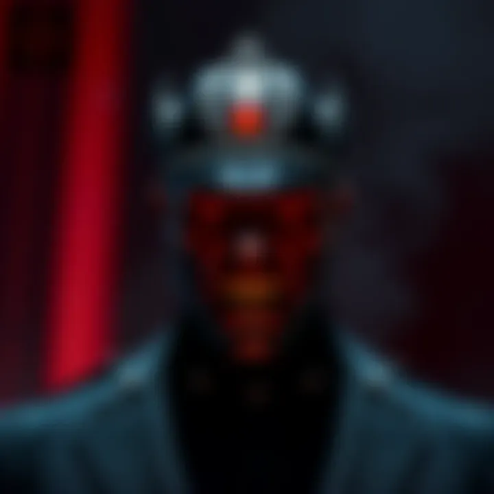 Chief Irons depicted as a menacing villain, showcasing a dark setting with a tense expression, highlighting his terrifying attributes.