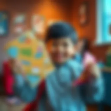A child excitedly presenting a set of colorful short maps for their Capishorts campaign