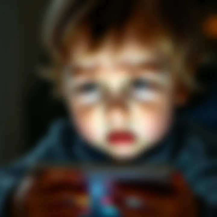 A young child with tears in their eyes, looking upset after their iPad was taken away, showing signs of distress.