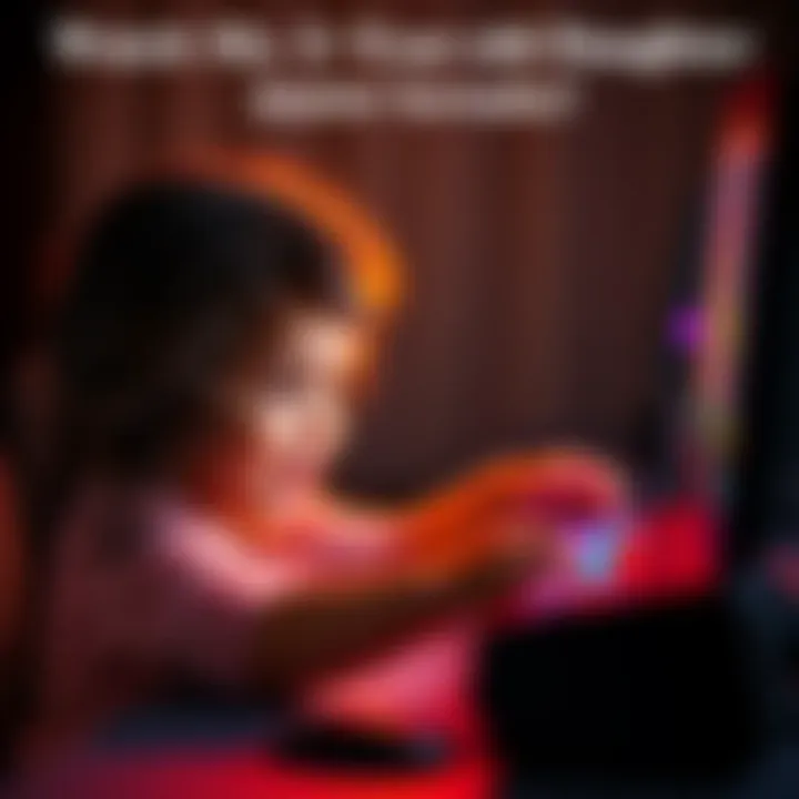 A 2-year-old girl focused on playing the KovaaKs game on a computer, showing determination and joy.