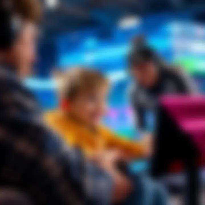 A young child having fun playing Rocket League on a gaming console with a supportive parent nearby.