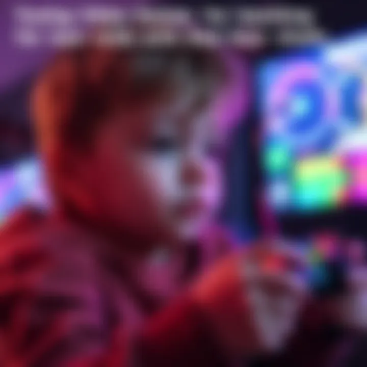A young child focused on playing video games with a colorful controller, showcasing a fun and engaging learning environment