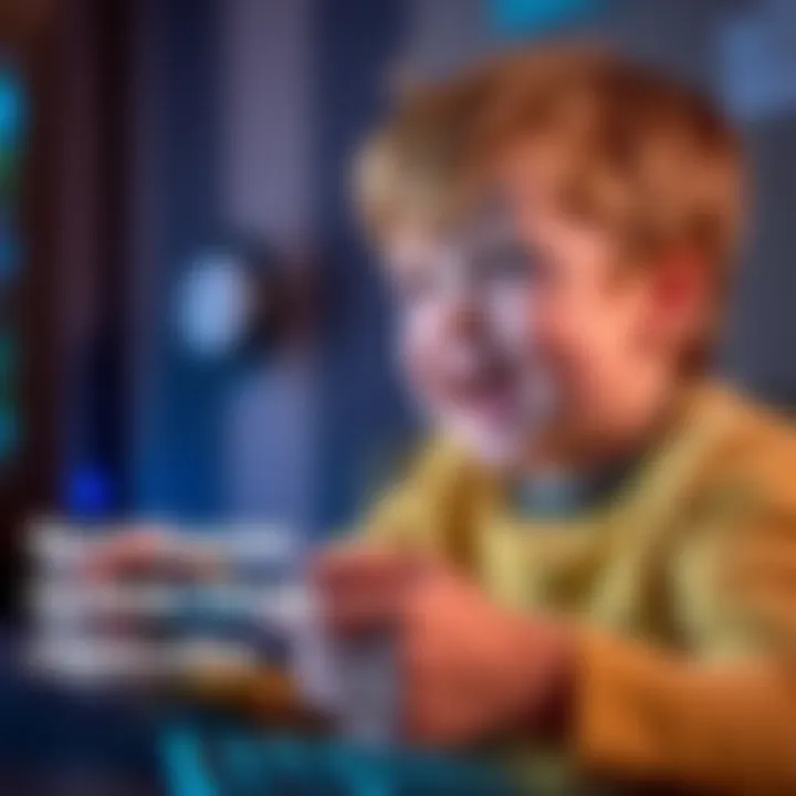 A young child excitedly playing a video game, holding a game controller in both hands, focused on the screen
