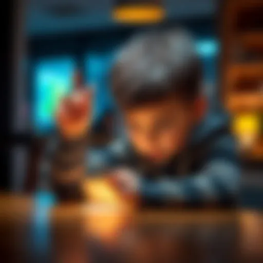 A frustrated child scratching off a gift card at a table, looking worried as the card is revealed.