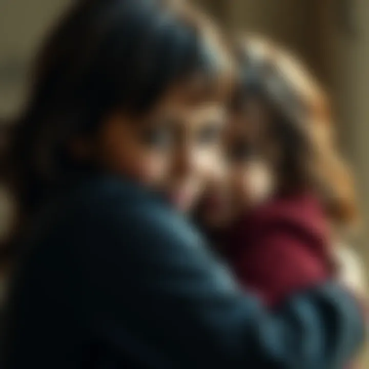 A child hugging their mother with tears in their eyes, symbolizing forgiveness and emotional healing.