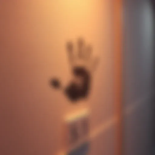 A small handprint with distinct juvenile features found on a wall in a virtual reality setting in Bangkok.