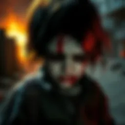 A haunting portrayal of a child transformed into a zombie in a post-apocalyptic world, showcasing eerie features and tattered clothing.