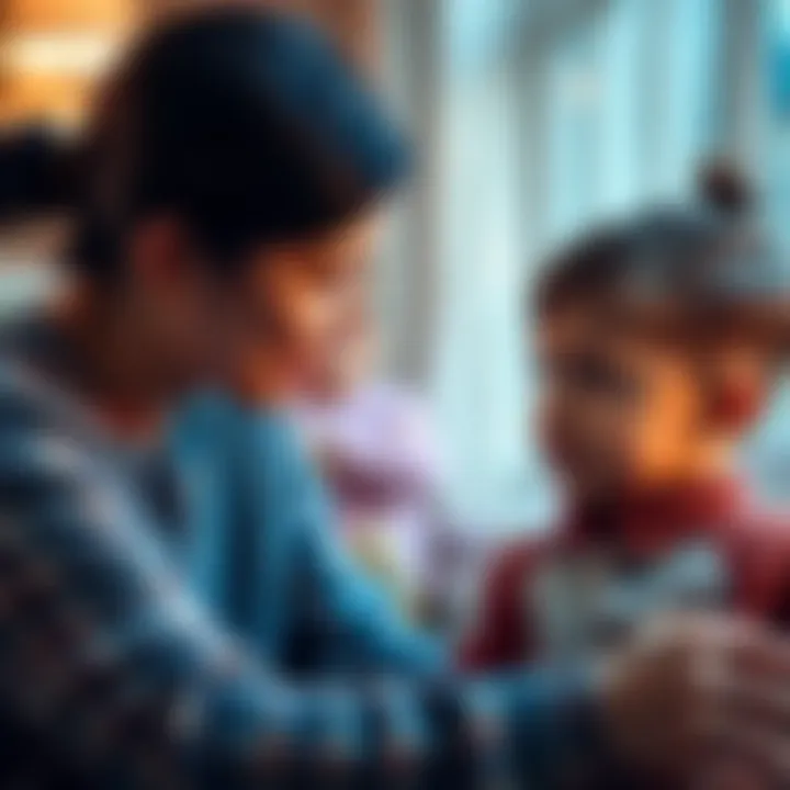 A parent explaining child support responsibilities to their child, showing concern and care in their expressions.
