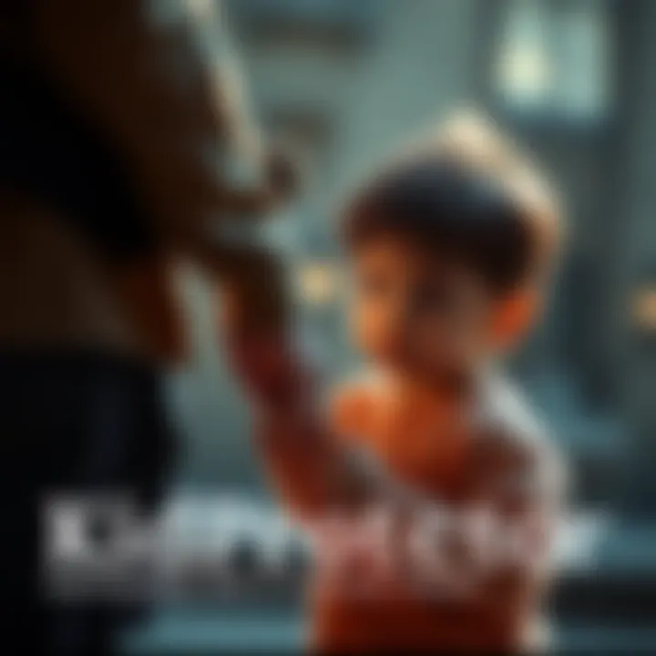 A child holding hands with a guardian, symbolizing trust and protection.