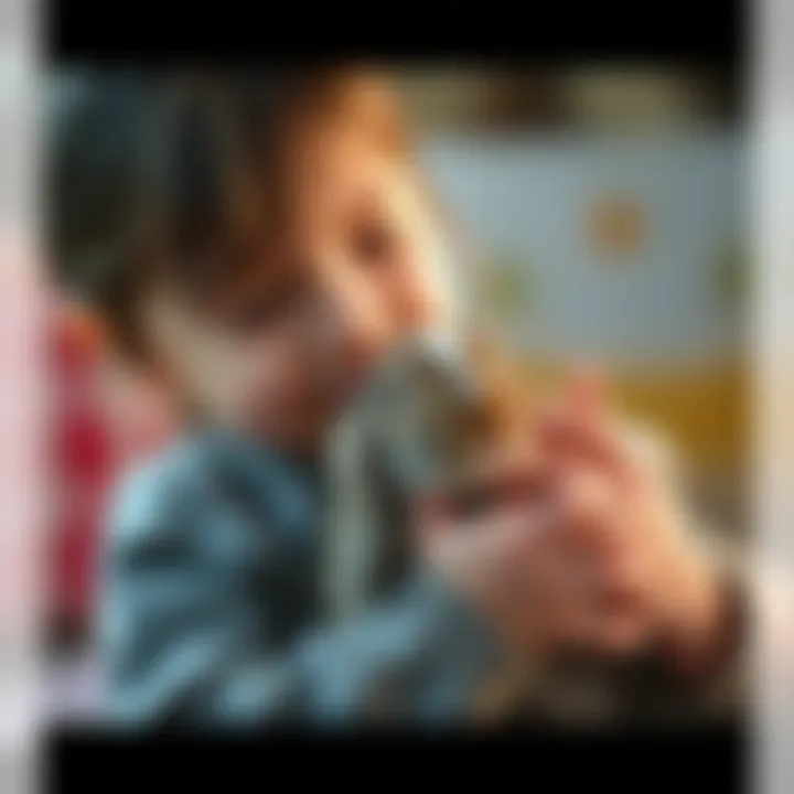A young girl gently holding a rabbit, expressing love and kindness towards the animal, highlighting her belief in animal welfare.