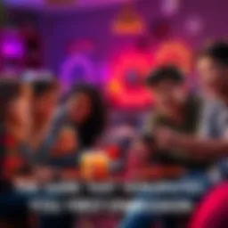 Childhood Gaming Memories A group of friends playing video games together, smiling and enjoying their time, surrounded by snacks and drinks.