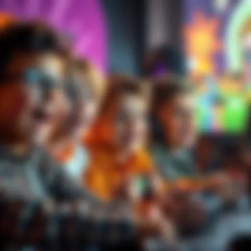 A group of kids happily playing video games, looking surprised and amused at their misunderstood game characters and abilities.