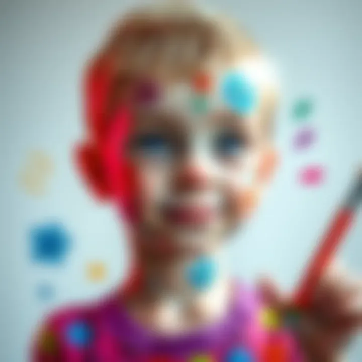 A 10-year-old's drawing of a colorful and silly character skin concept, filled with playful designs and bright colors, reflecting childhood creativity.