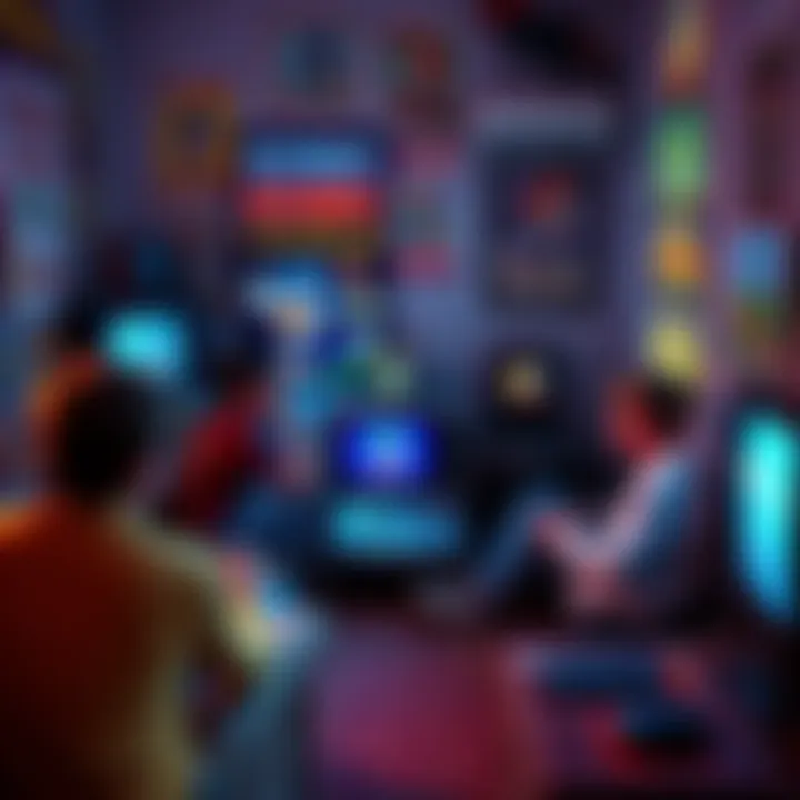 A nostalgic scene featuring a group of friends playing video games, surrounded by old game consoles and colorful posters of Sonic Chronicles and other childhood favorites.