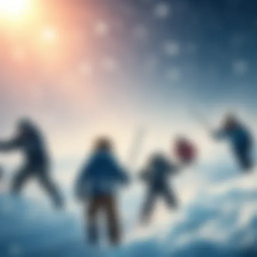 A group of children struggling against a fierce snowstorm, showcasing their determination and resilience in harsh conditions.