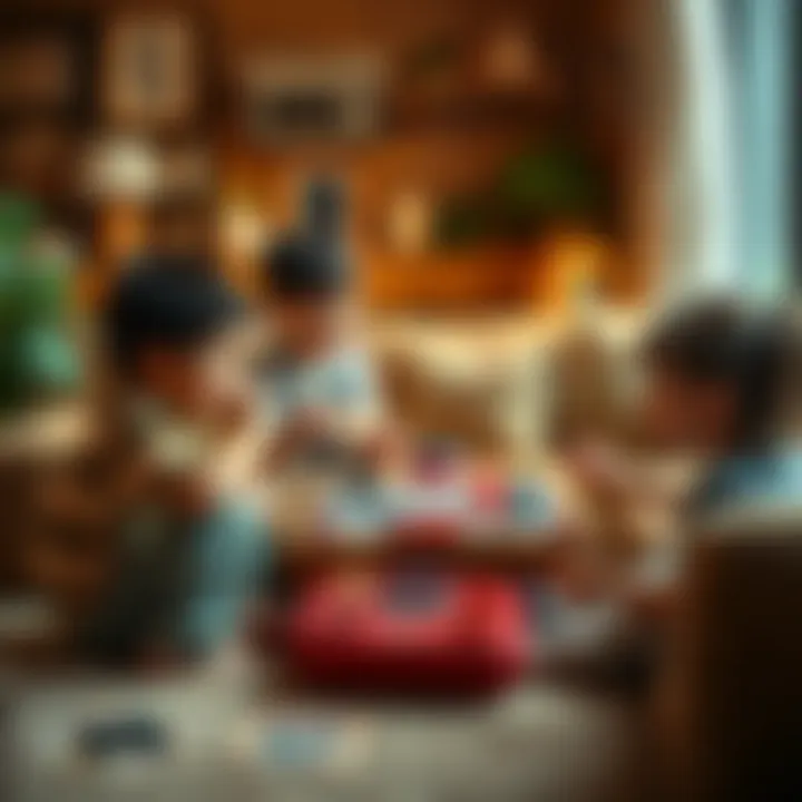 A group of kids joyfully playing popular board games in a cozy living room