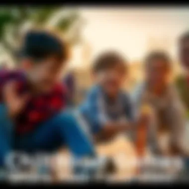 A group of children enjoying classic outdoor games like tag and hopscotch, smiling and having fun.