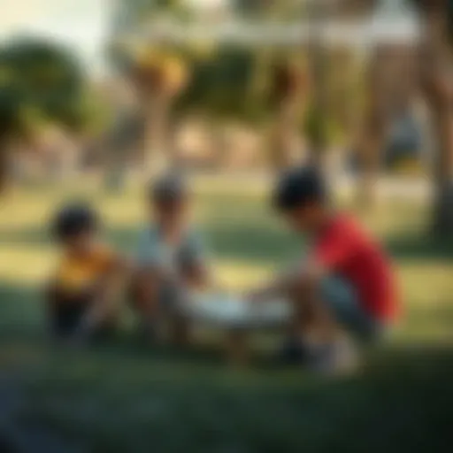 Group of children playing outdoor games Children playing a classic childhood game in a park setting